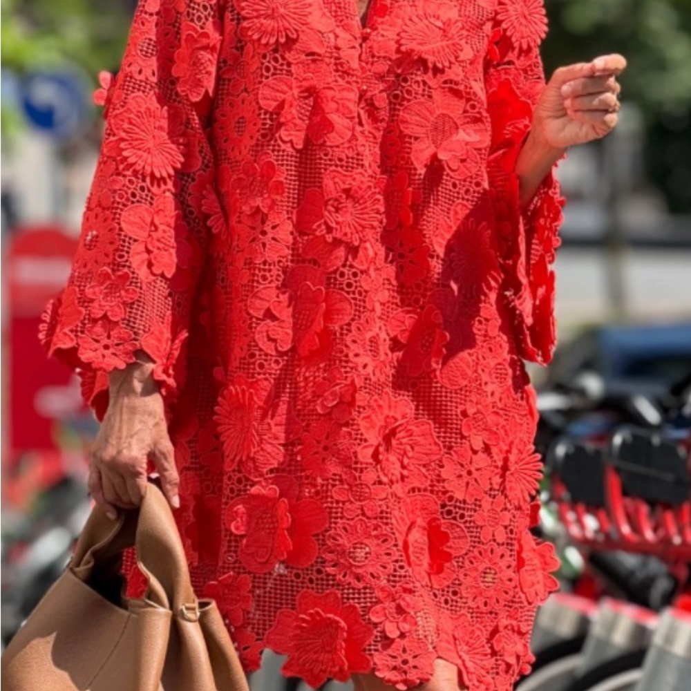 Red Floral Lace Dress Contemporary